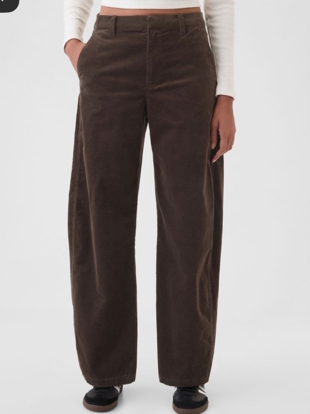 GAP 365 Corduroy High Rise Trouser Barrel Pants Wide Leg Brown Size 14 Petite